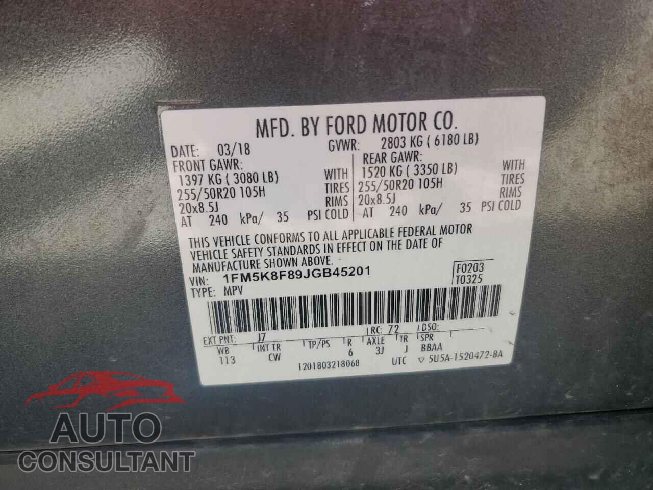 FORD EXPLORER 2018 - 1FM5K8F89JGB45201