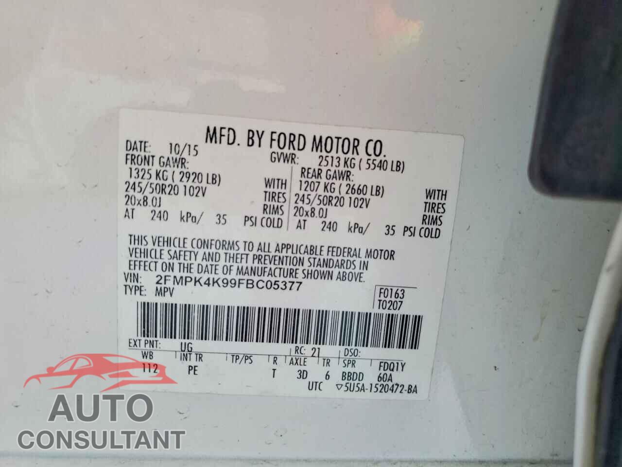 FORD EDGE 2015 - 2FMPK4K99FBC05377