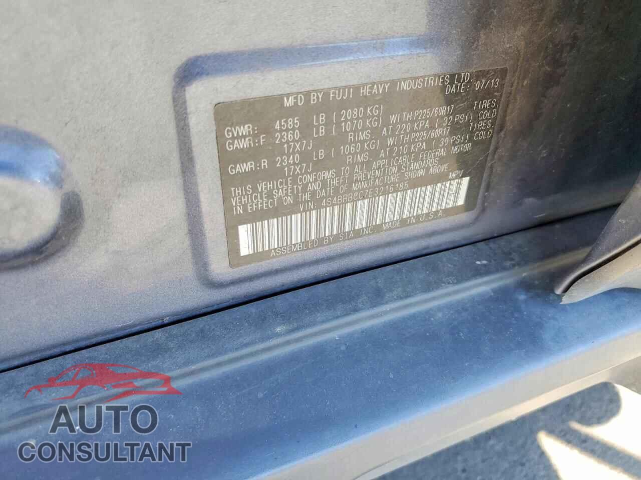 SUBARU OUTBACK 2014 - 4S4BRBCC7E3216185