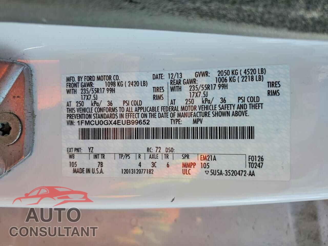 FORD ESCAPE 2014 - 1FMCU0GX4EUB99652
