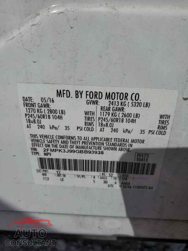 FORD EDGE 2016 - 2FMPK3J99GBB93938
