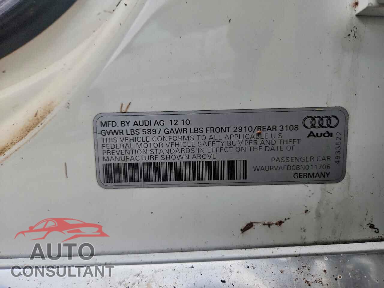 AUDI A8 2011 - WAURVAFD0BN011706