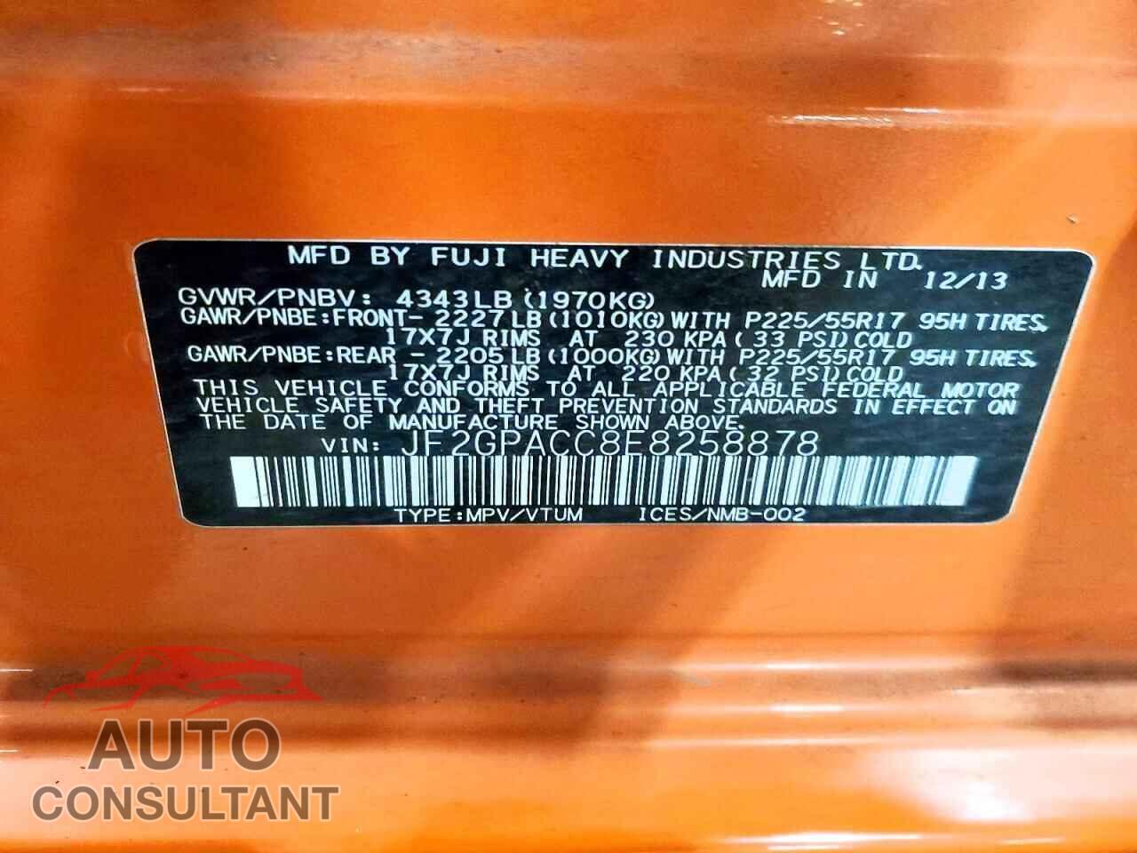 SUBARU XV 2014 - JF2GPACC8E8258878