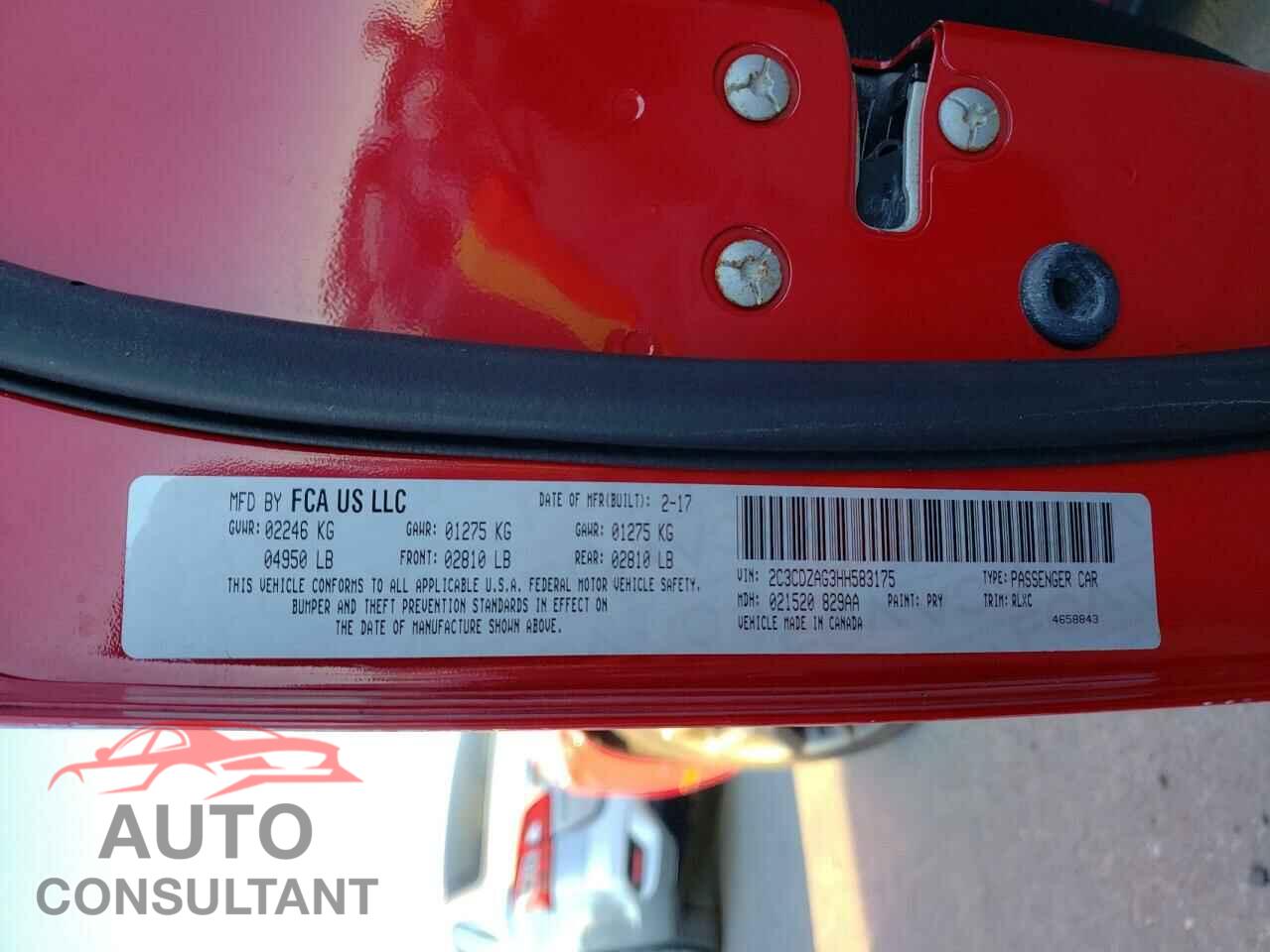 DODGE CHALLENGER 2017 - 2C3CDZAG3HH583175