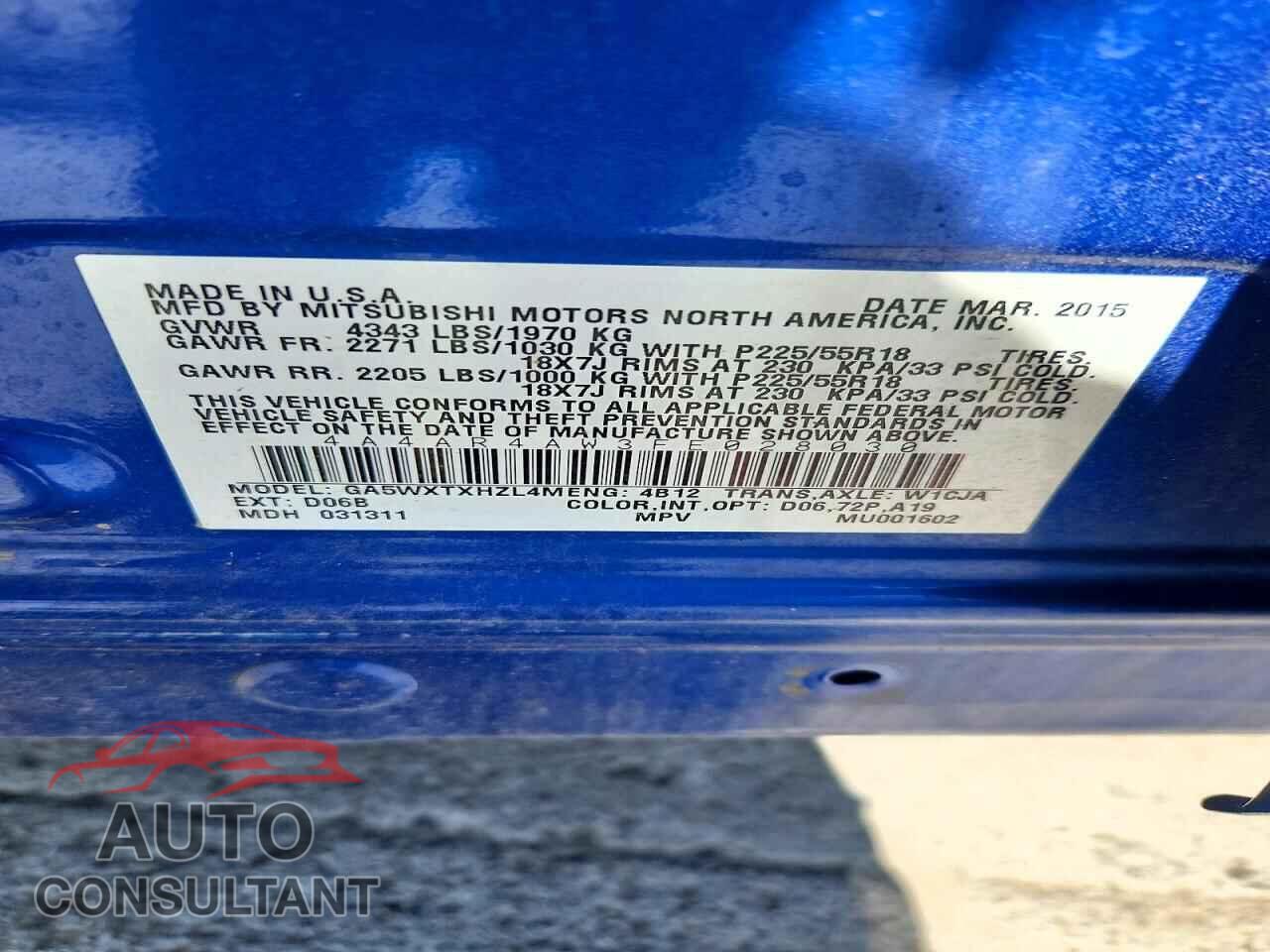 MITSUBISHI OUTLANDER 2015 - 4A4AR4AW3FE028030