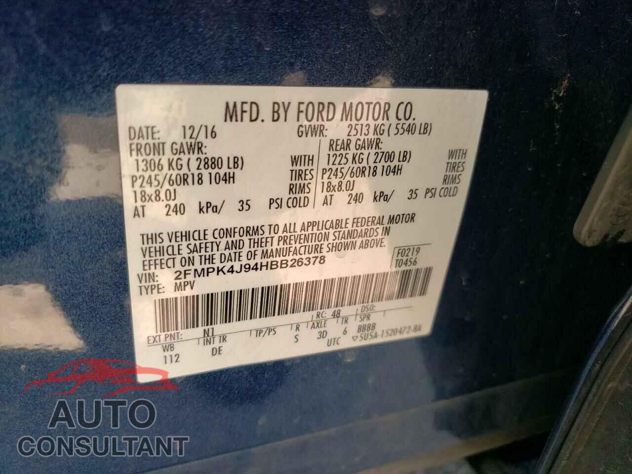 FORD EDGE 2017 - 2FMPK4J94HBB26378