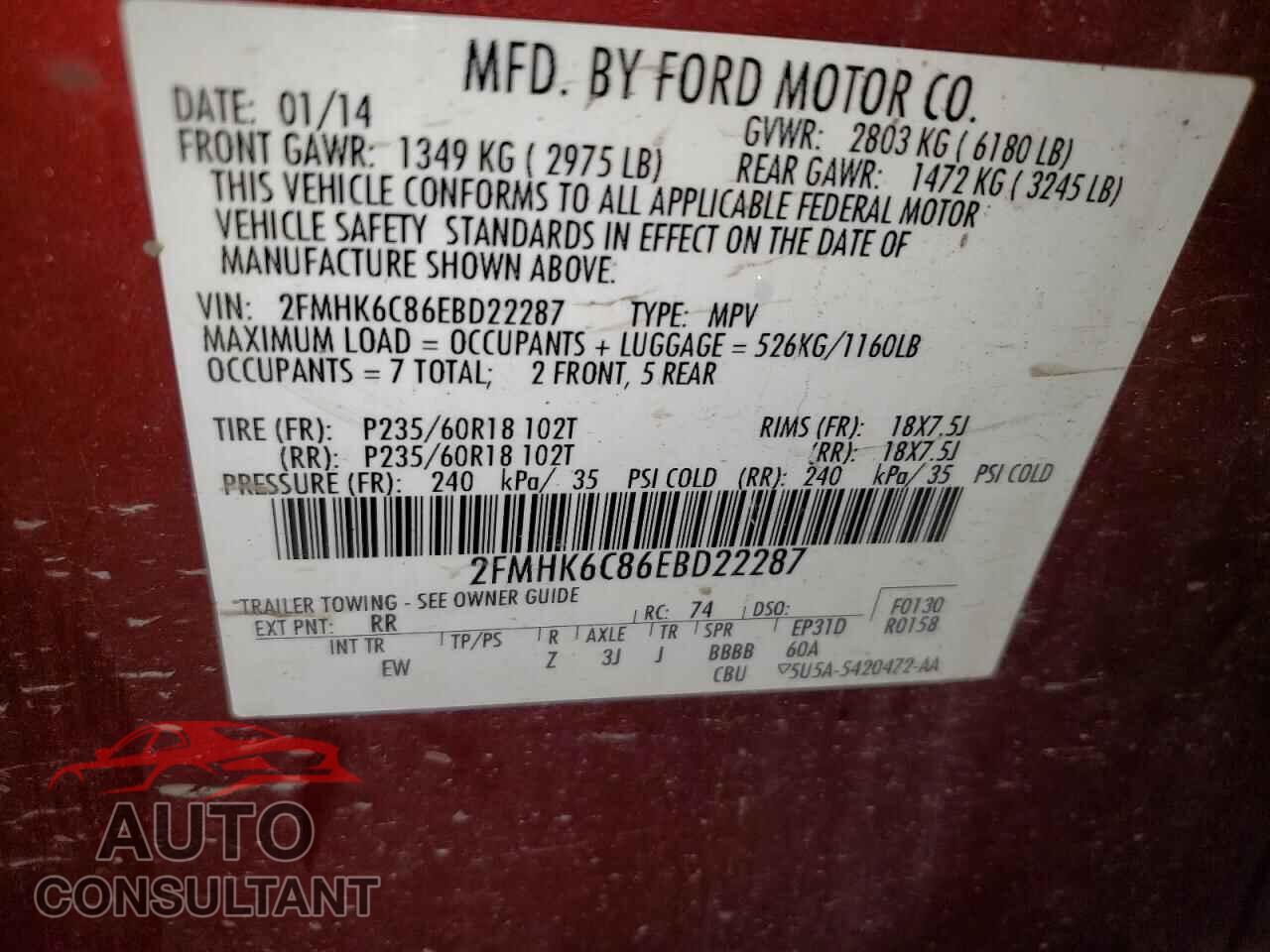 FORD FLEX 2014 - 2FMHK6C86EBD22287