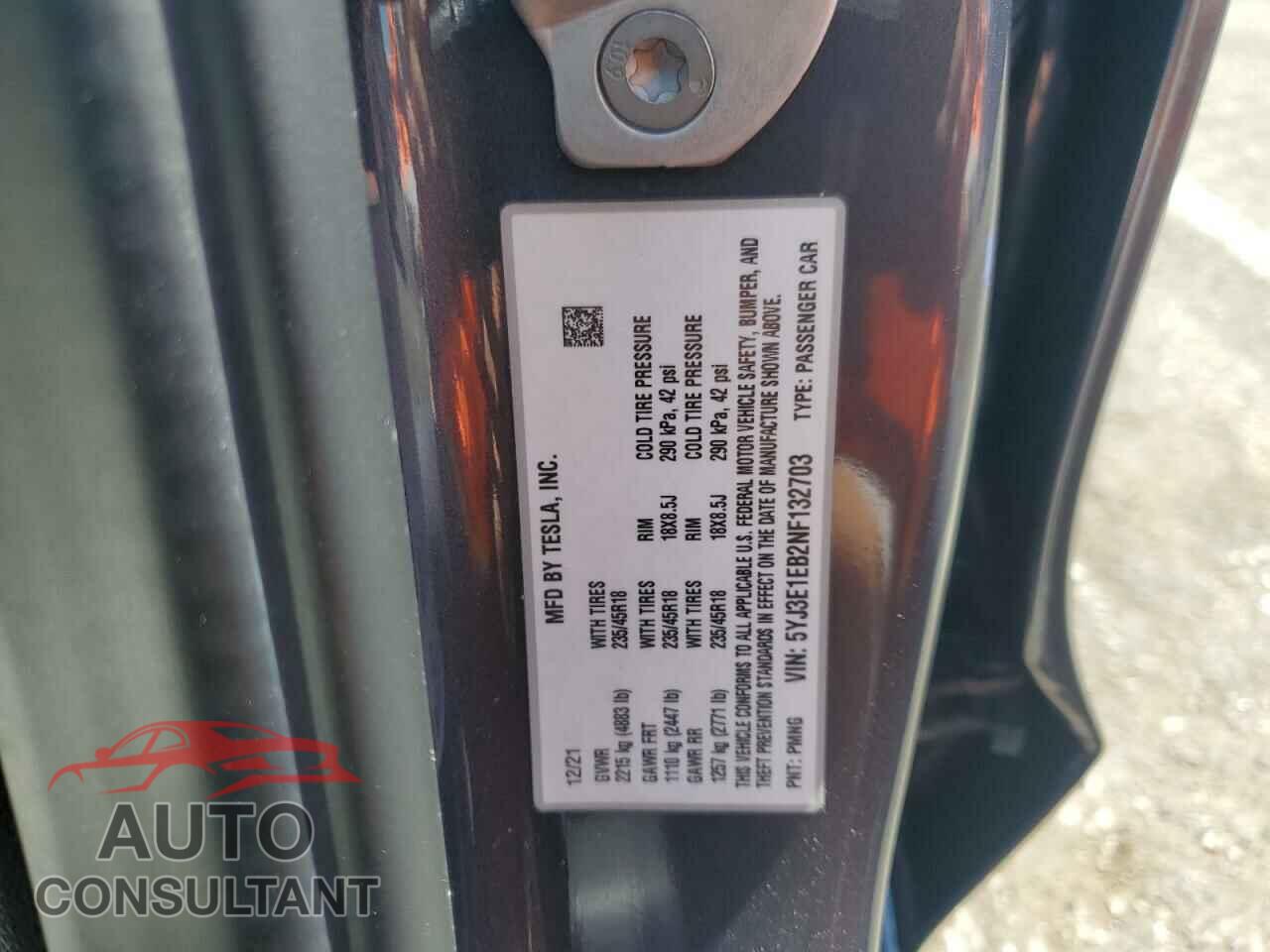 TESLA MODEL 3 2022 - 5YJ3E1EB2NF132703