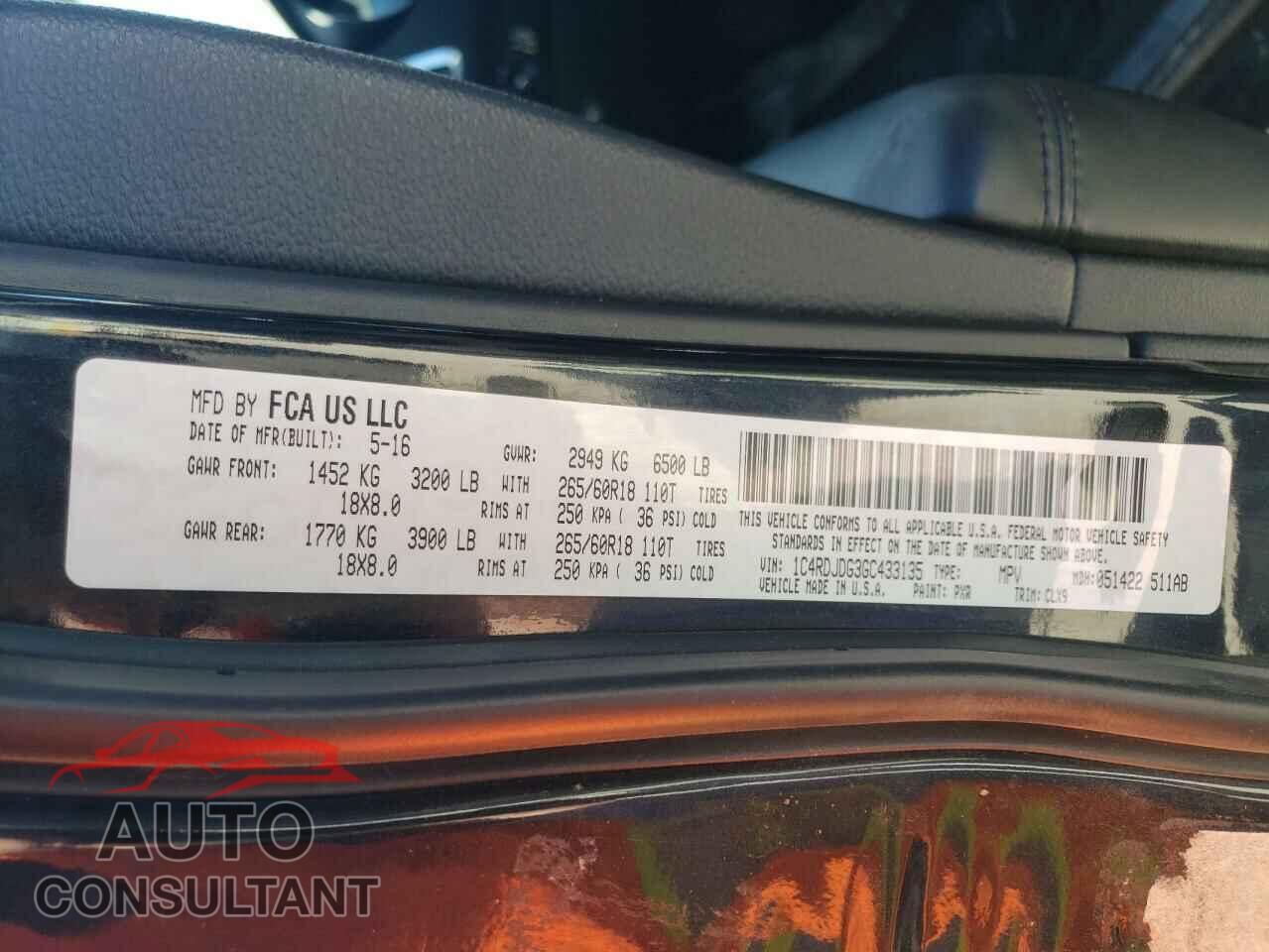DODGE DURANGO 2016 - 1C4RDJDG3GC433135