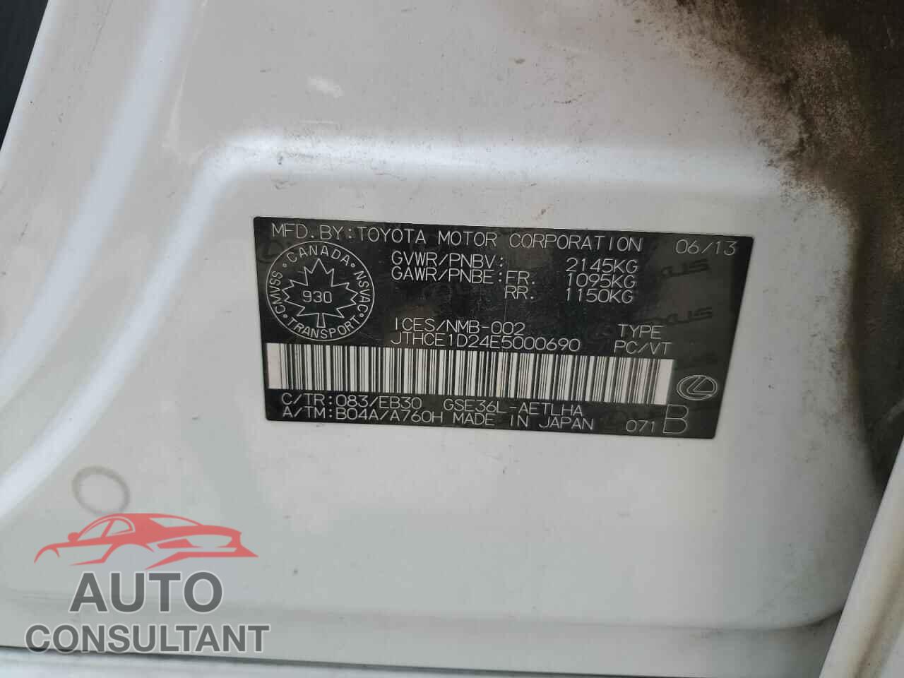 LEXUS IS 2014 - JTHCE1D24E5000690