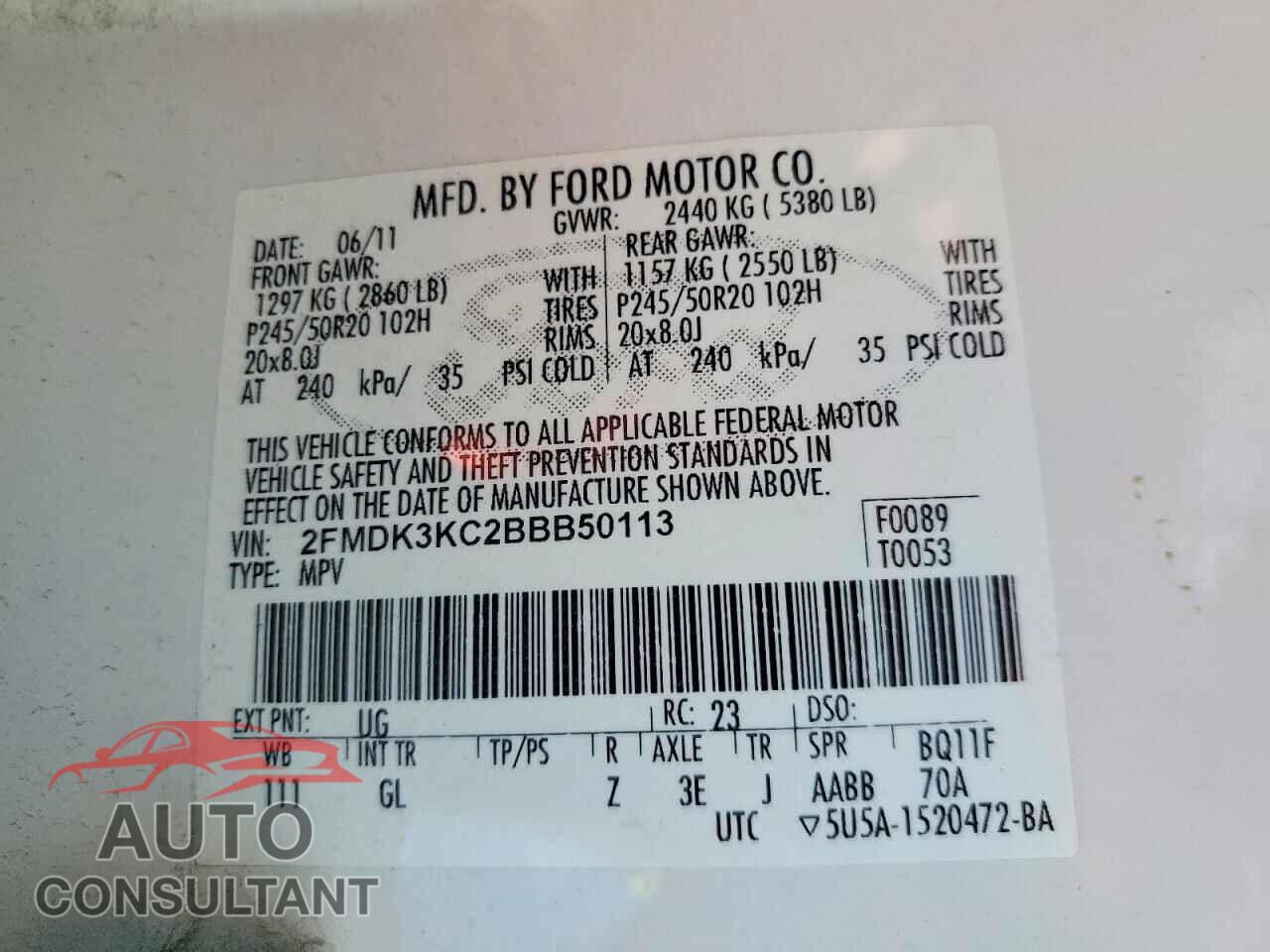 FORD EDGE 2011 - 2FMDK3KC2BBB50113