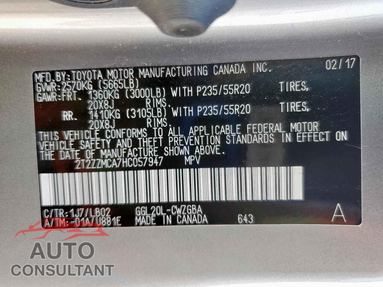 LEXUS RX350 2017 - 2T2ZZMCA7HC057947