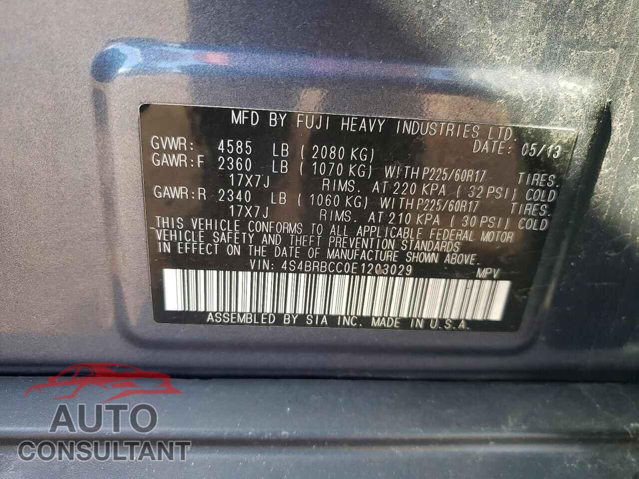SUBARU OUTBACK 2014 - 4S4BRBCC0E1203029