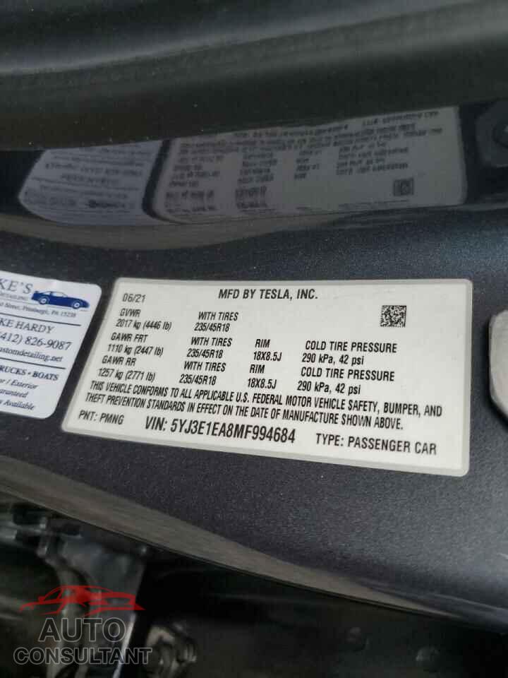 TESLA MODEL 3 2021 - 5YJ3E1EA8MF994684