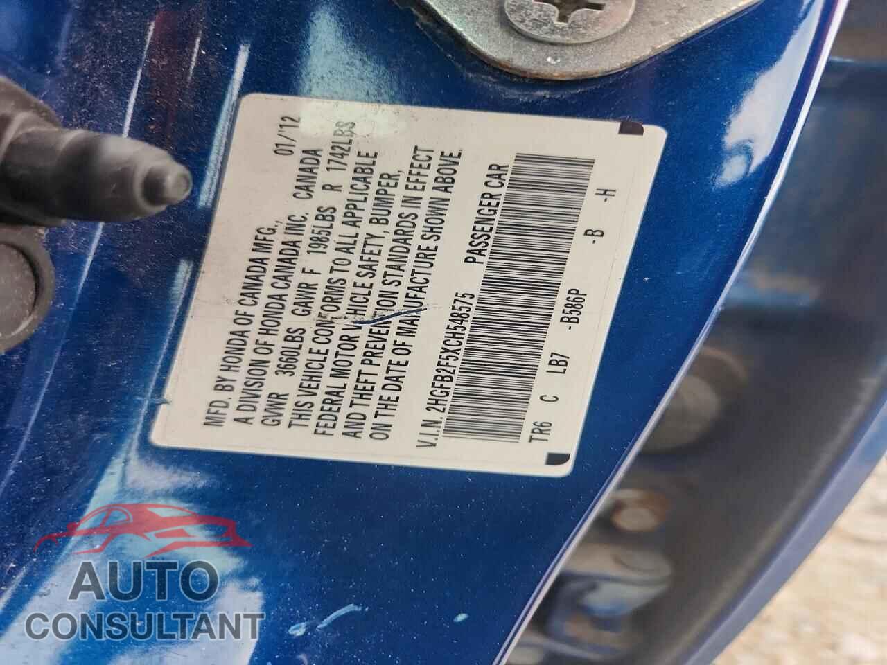 HONDA CIVIC 2012 - 2HGFB2F5XCH548575