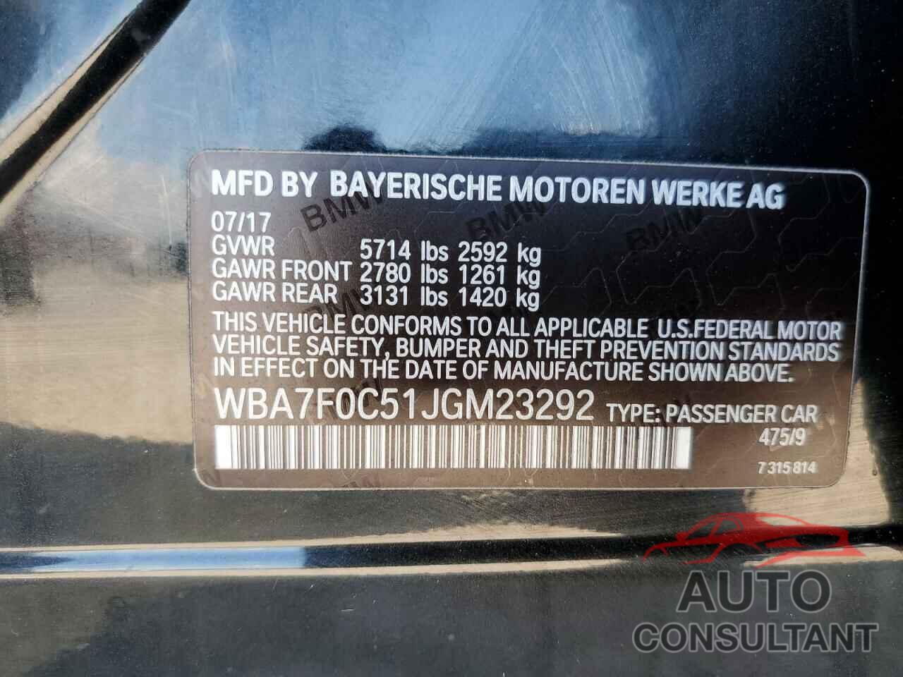 BMW 7 SERIES 2018 - WBA7F0C51JGM23292