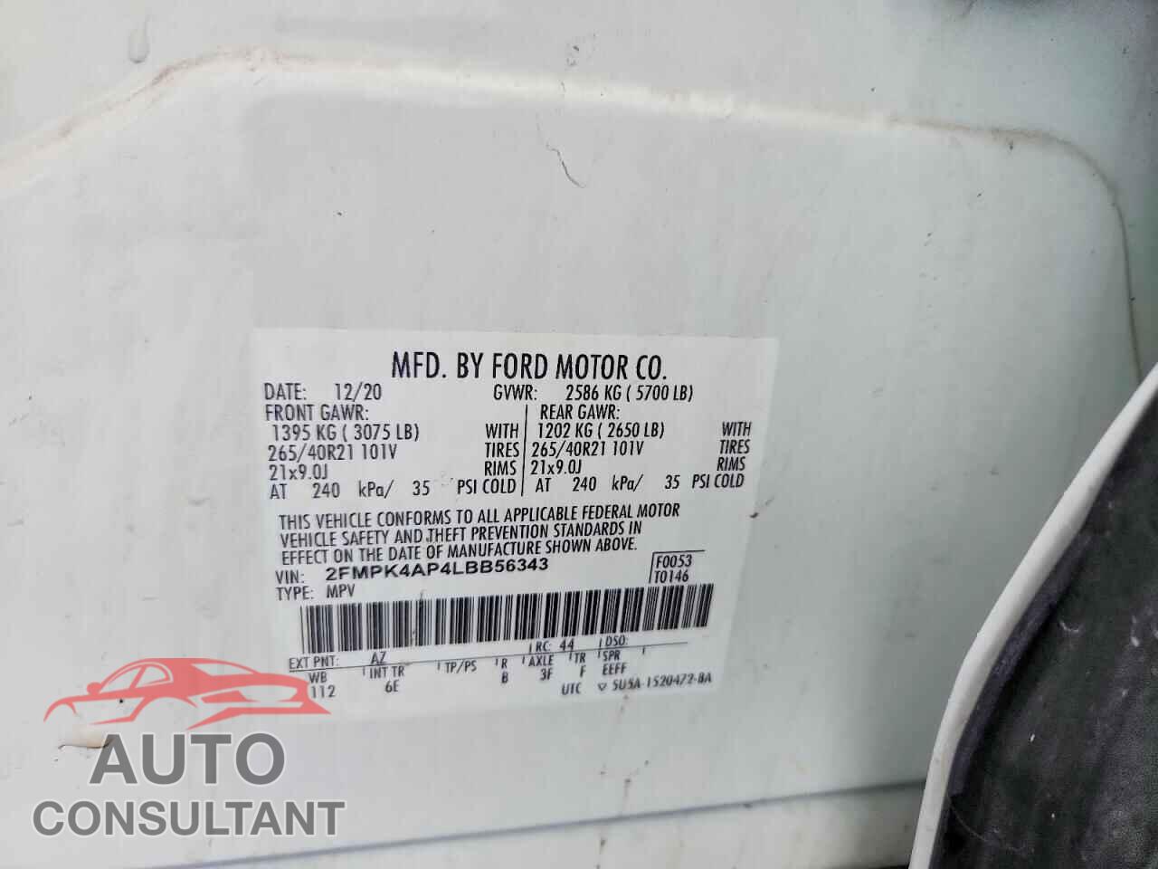 FORD EDGE 2020 - 2FMPK4AP4LBB56343