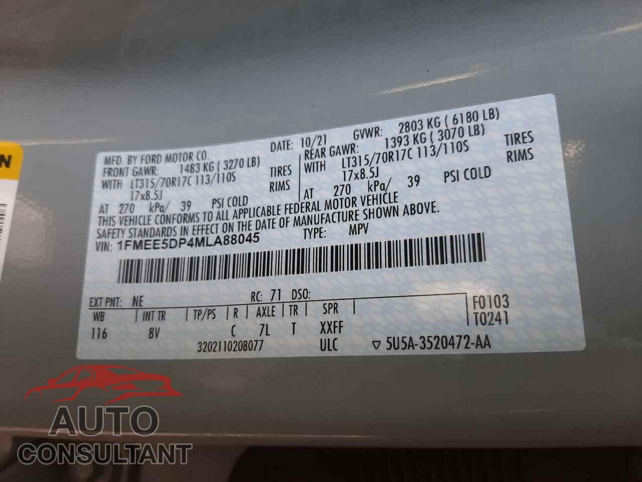FORD BRONCO BAS 2021 - 1FMEE5DP4MLA88045