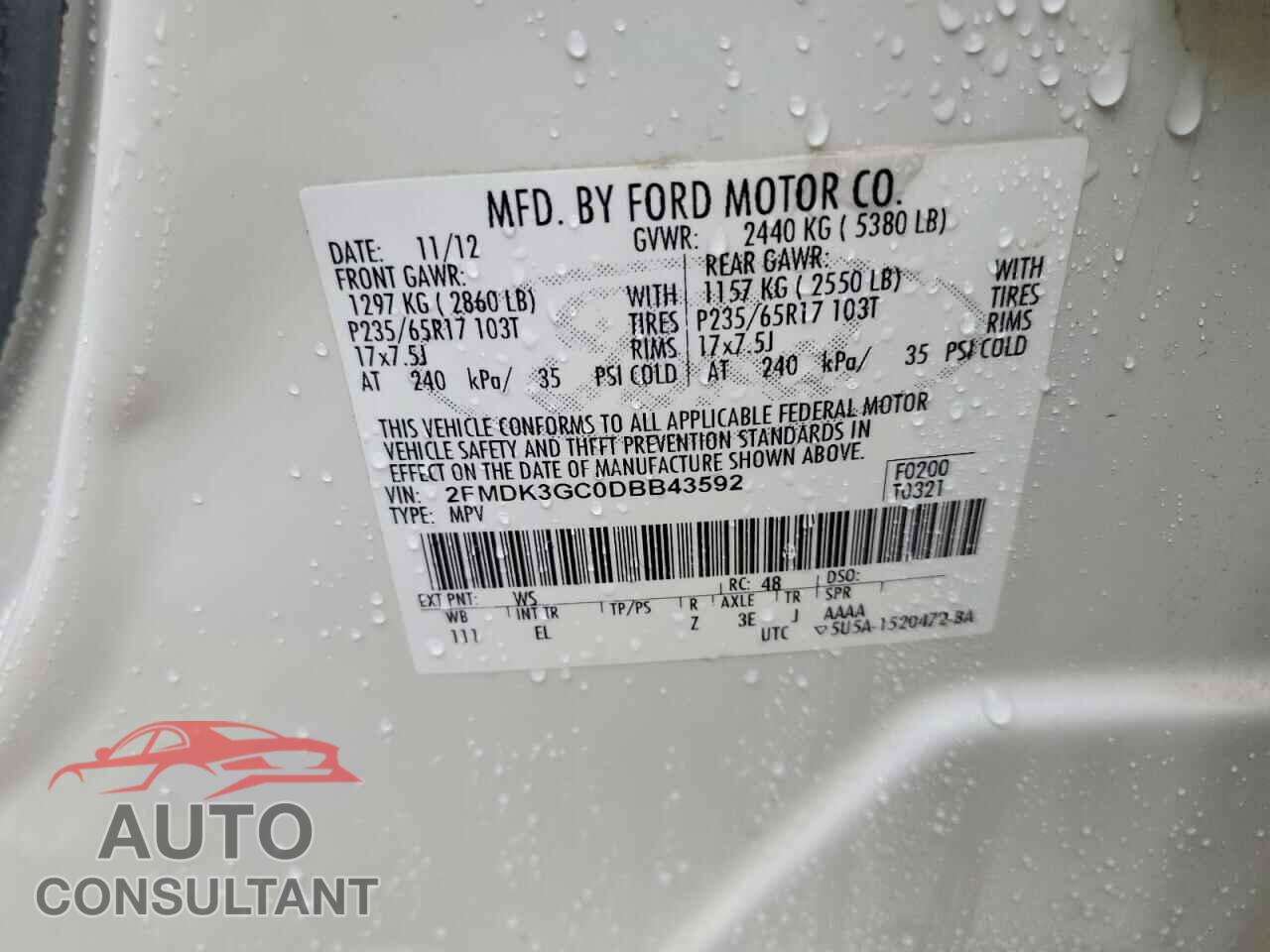 FORD EDGE 2013 - 2FMDK3GC0DBB43592