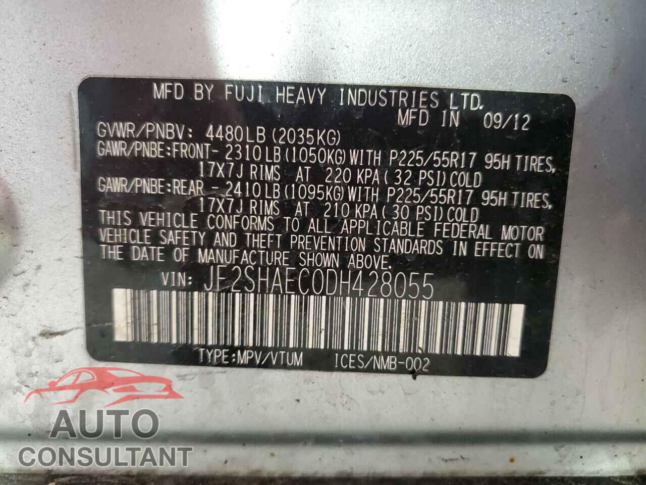 SUBARU FORESTER 2013 - JF2SHAEC0DH428055