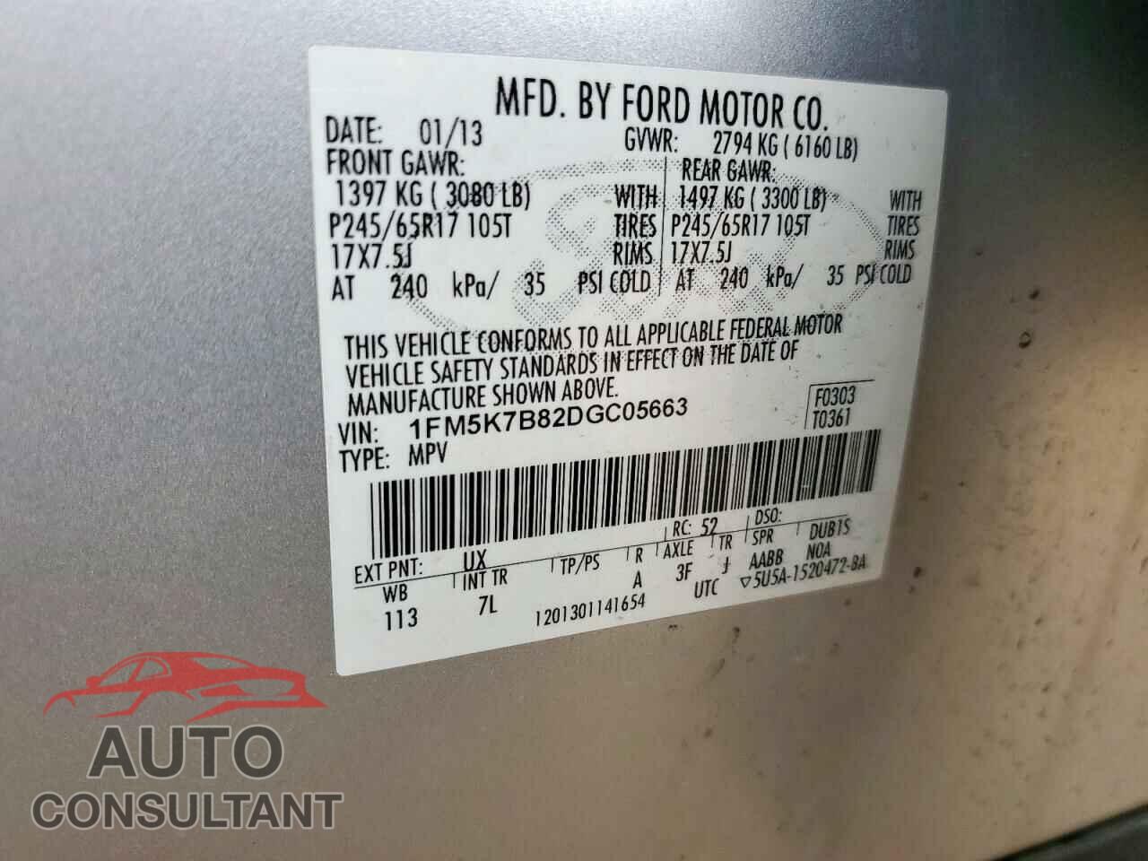 FORD EXPLORER 2013 - 1FM5K7B82DGC05663