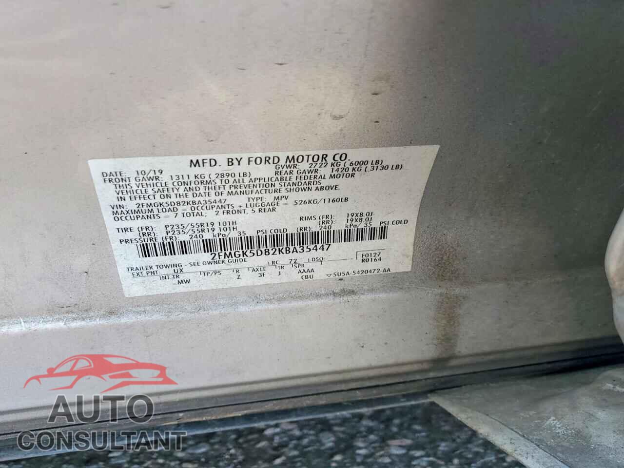 FORD FLEX 2019 - 2FMGK5D82KBA35447