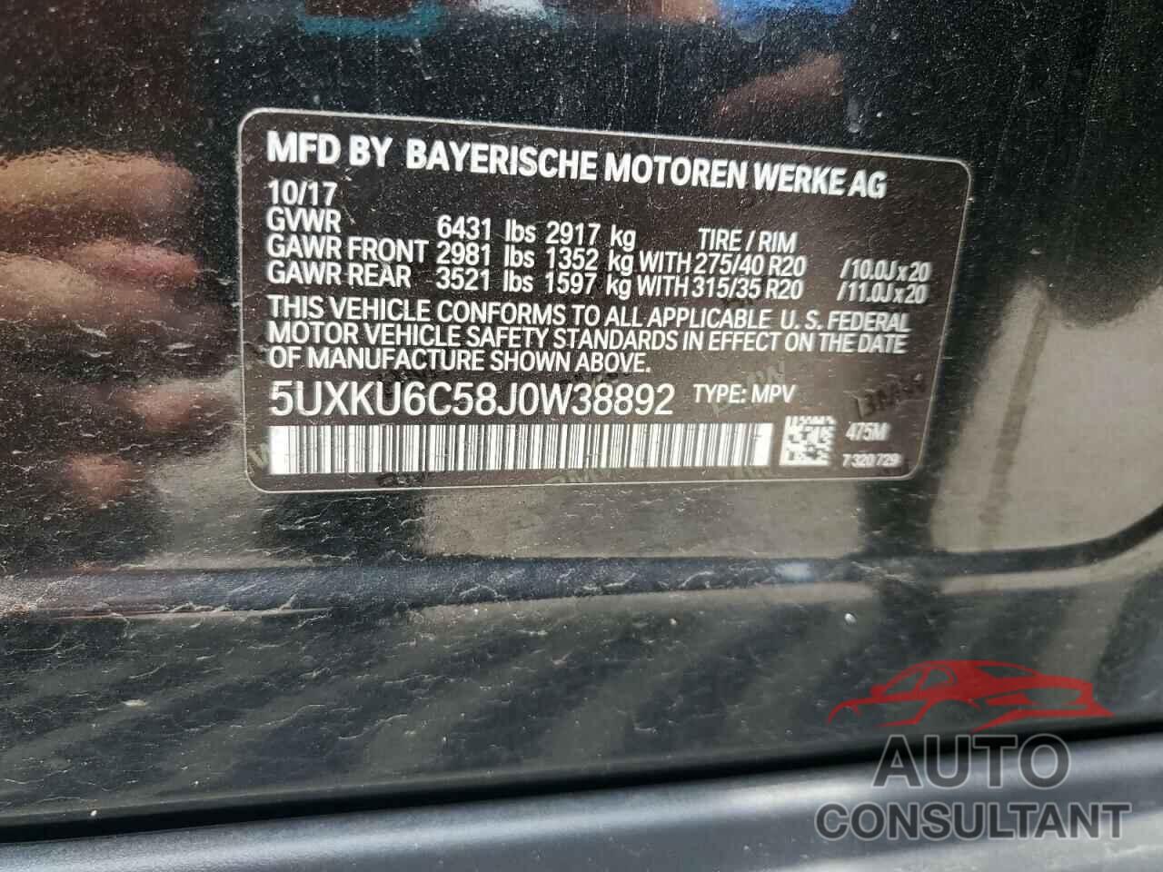 BMW X6 2018 - 5UXKU6C58J0W38892