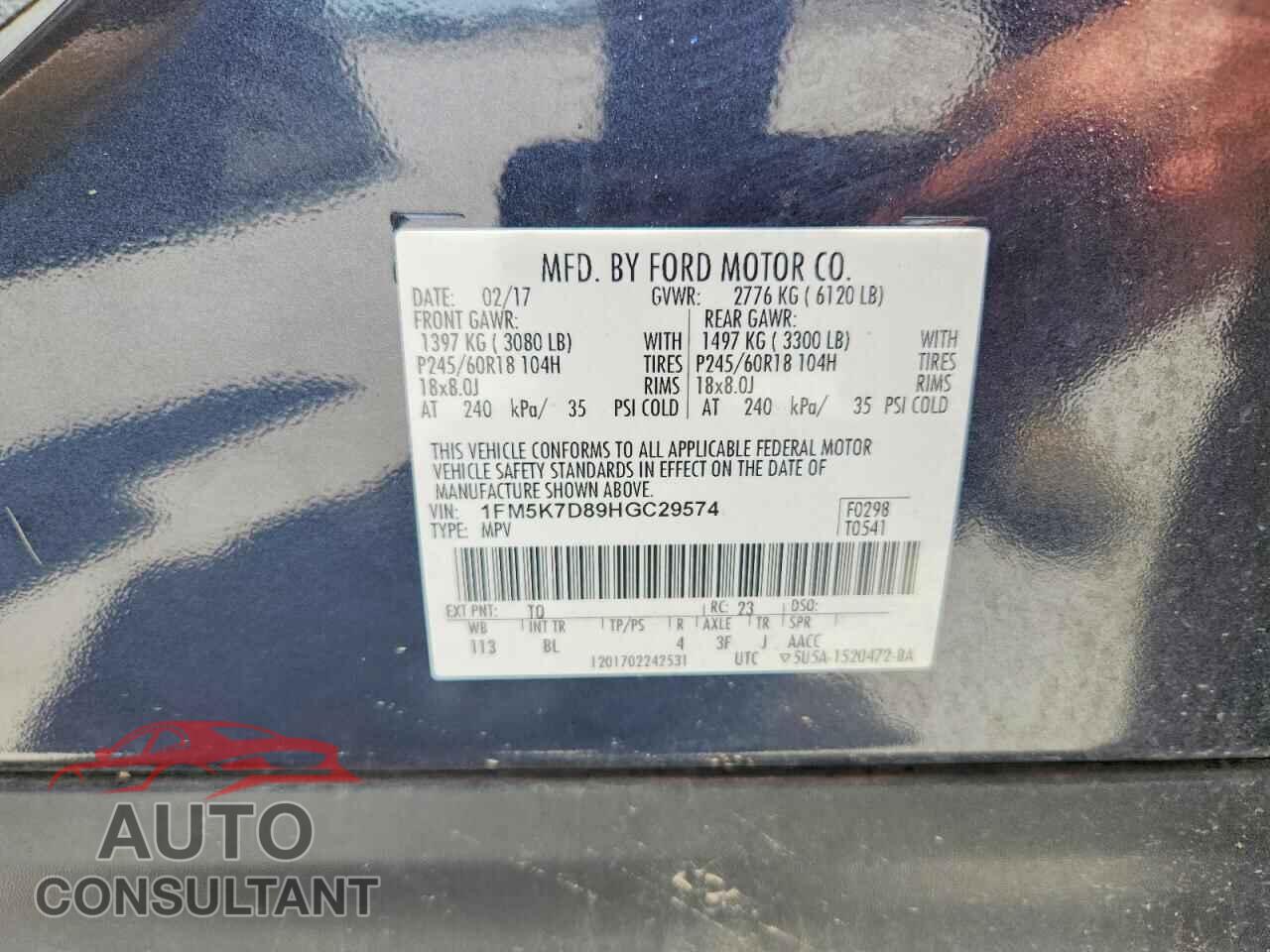 FORD EXPLORER 2017 - 1FM5K7D89HGC29574