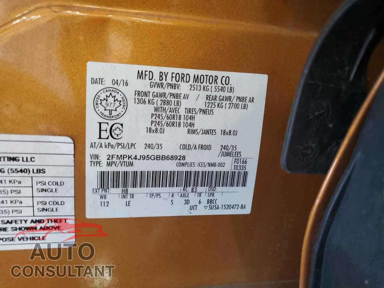 FORD EDGE 2016 - 2FMPK4J95GBB68928