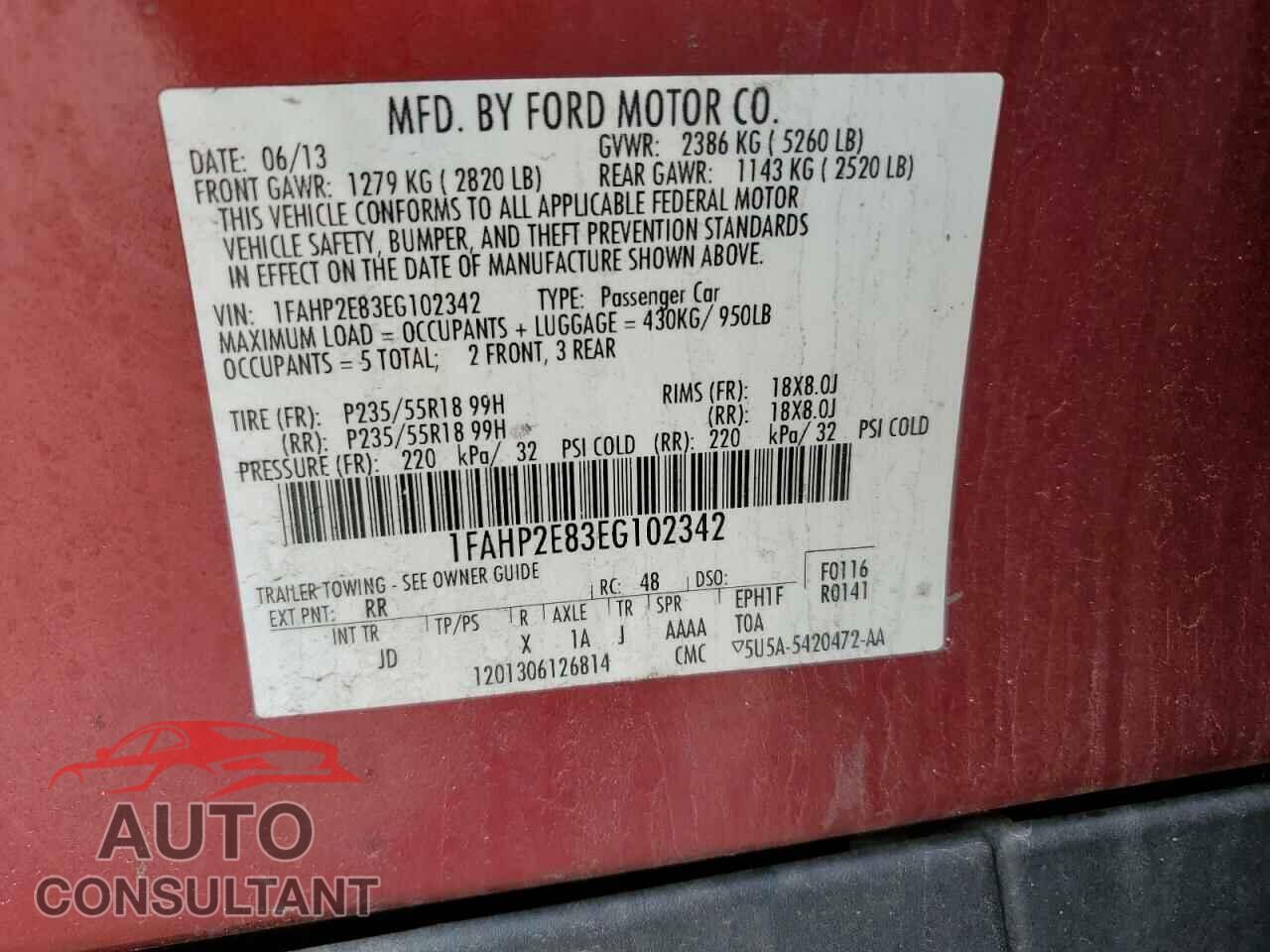 FORD TAURUS 2014 - 1FAHP2E83EG102342