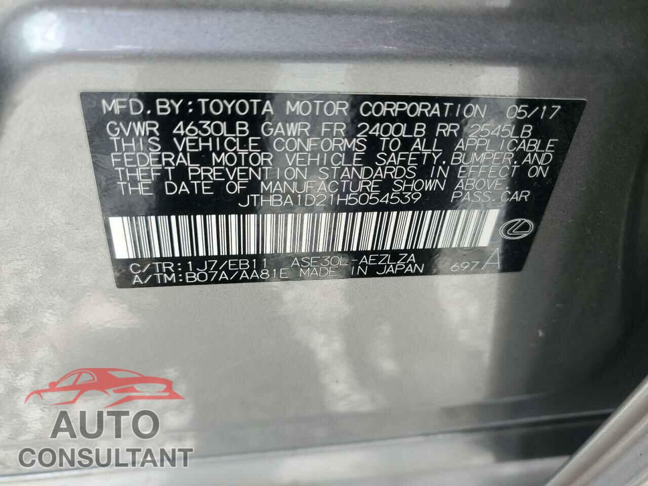 LEXUS IS 2017 - JTHBA1D21H5054539