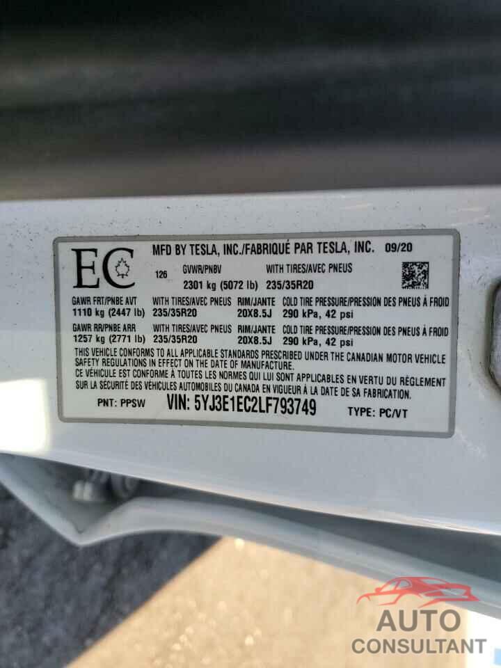 TESLA MODEL 3 2020 - 5YJ3E1EC2LF793749