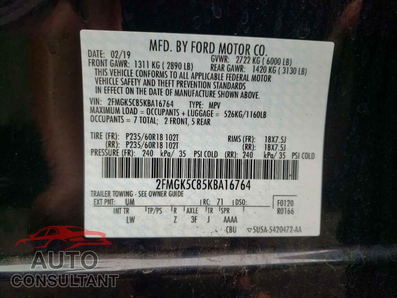 FORD FLEX 2019 - 2FMGK5C85KBA16764