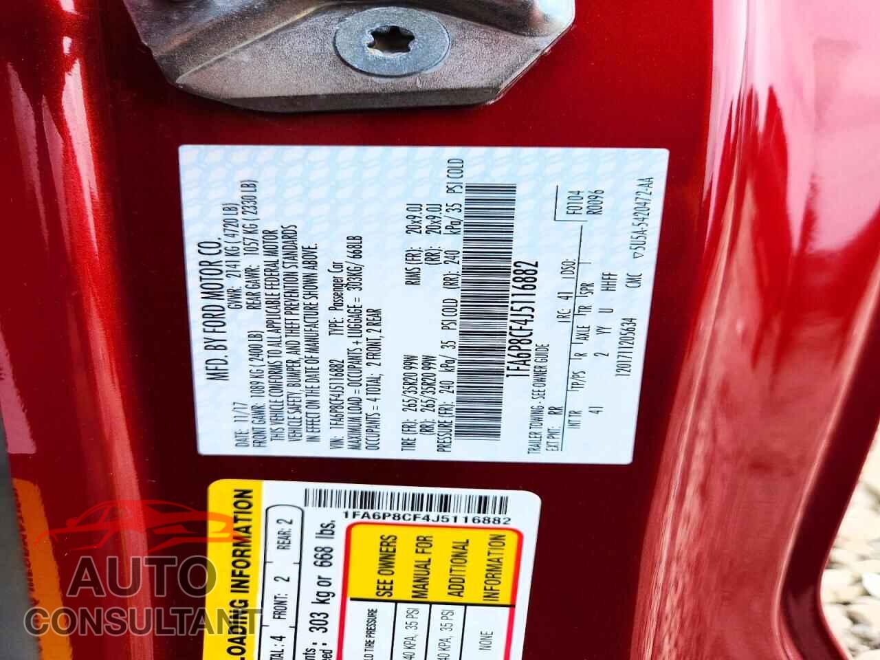 FORD MUSTANG 2018 - 1FA6P8CF4J5116882