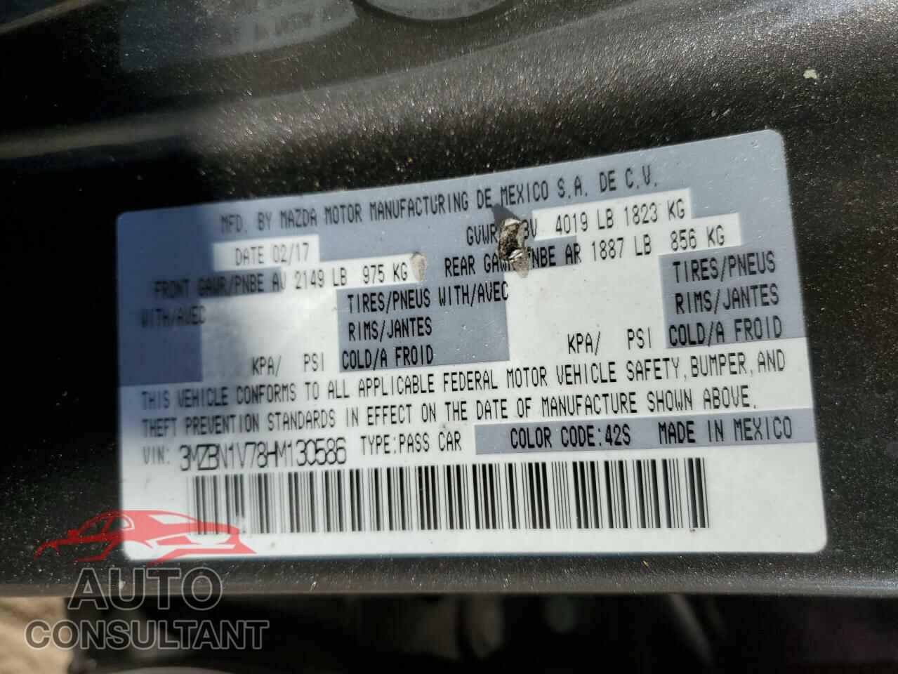 MAZDA 3 2017 - 3MZBN1V78HM130586