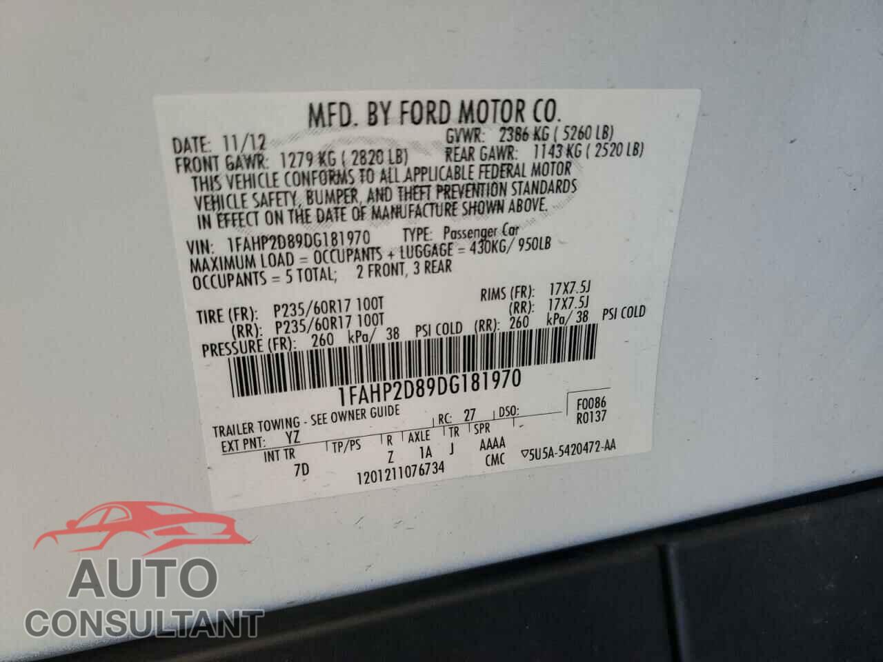 FORD TAURUS 2013 - 1FAHP2D89DG181970