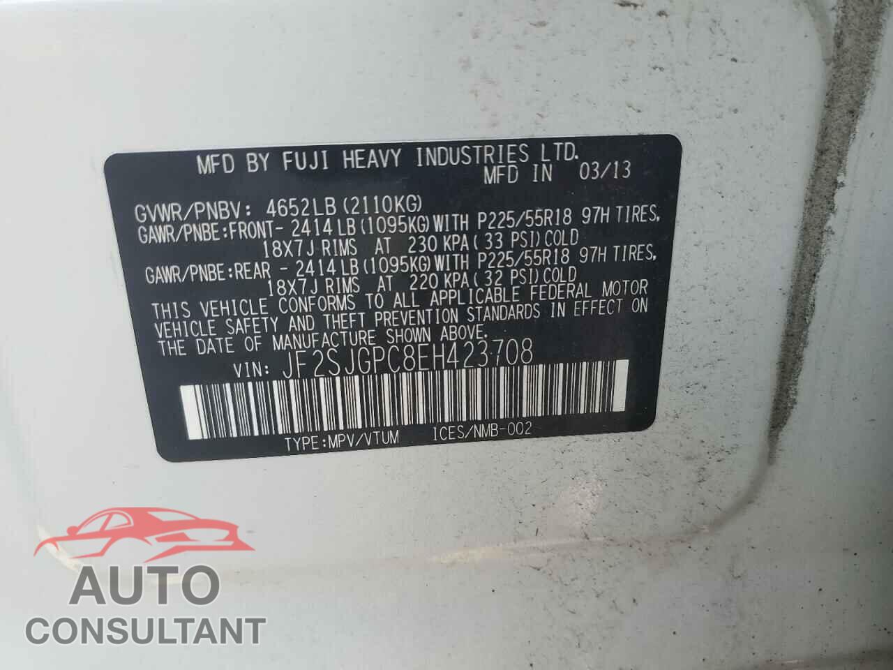 SUBARU FORESTER 2014 - JF2SJGPC8EH423708