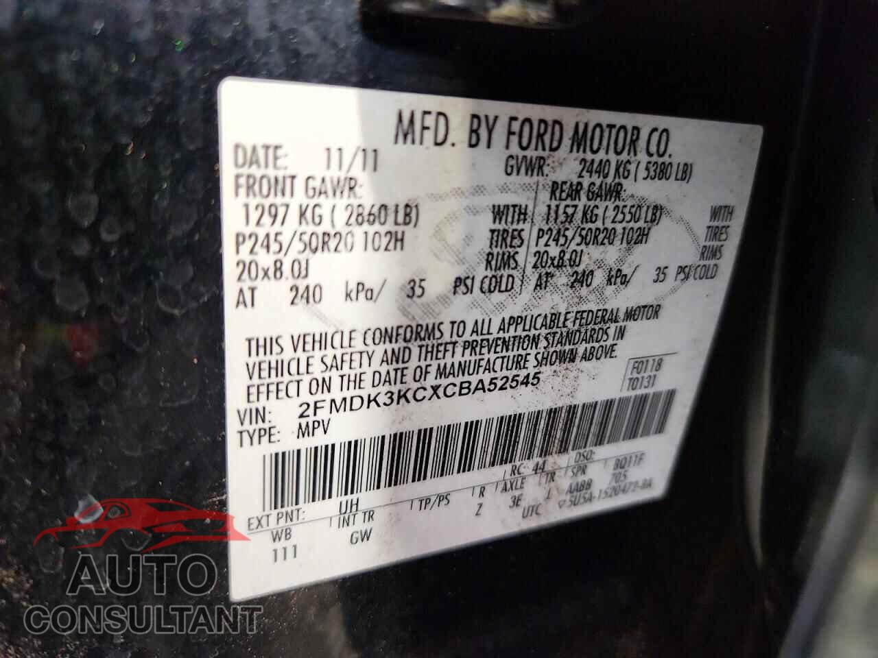 FORD EDGE 2012 - 2FMDK3KCXCBA52545