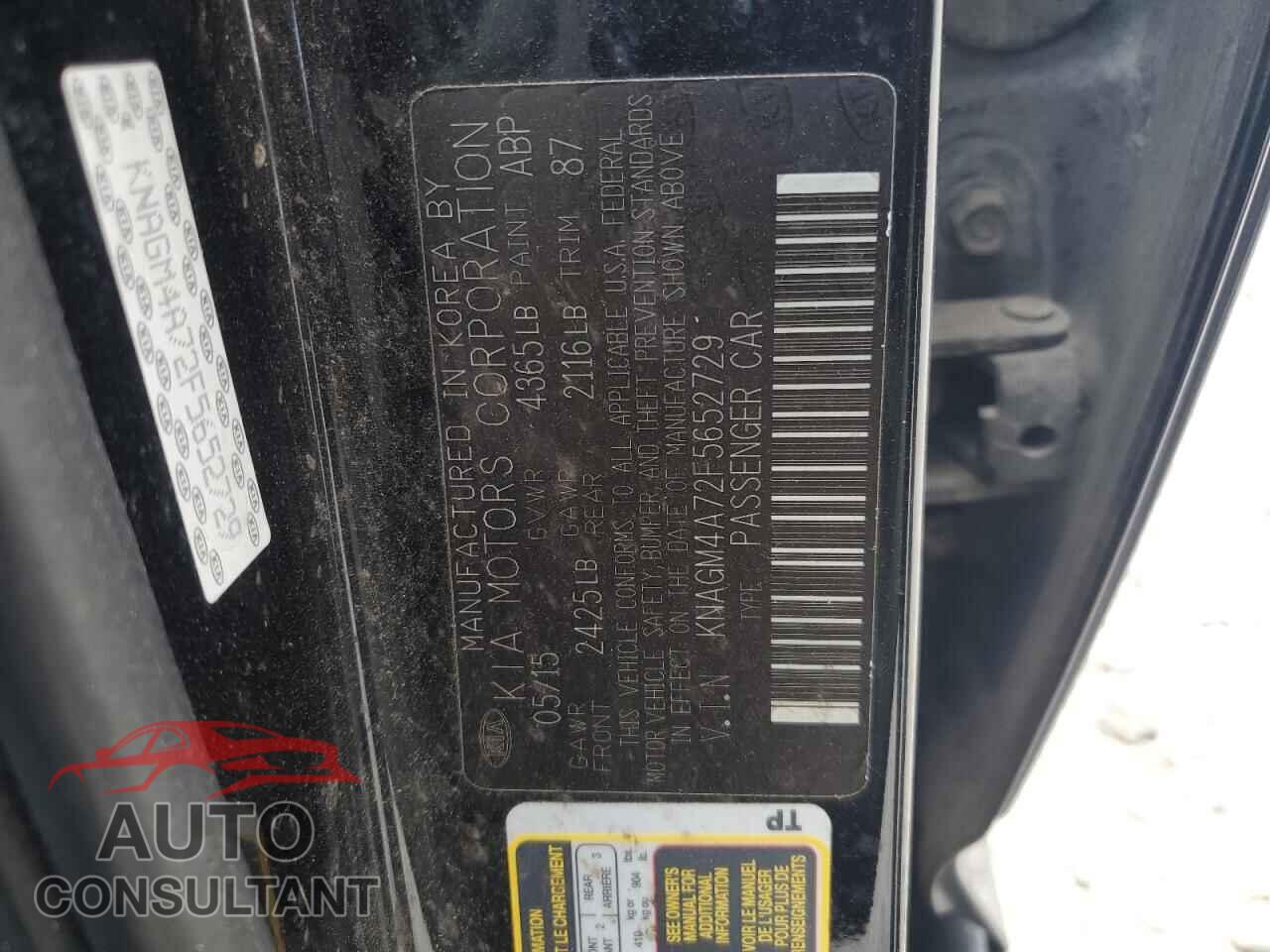 KIA OPTIMA 2015 - KNAGM4A72F5652729