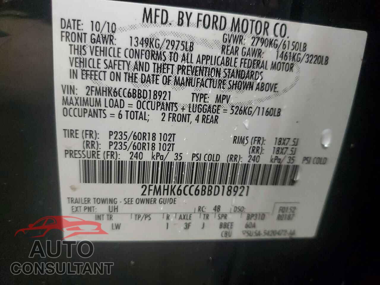 FORD FLEX 2011 - 2FMHK6CC6BBD18921