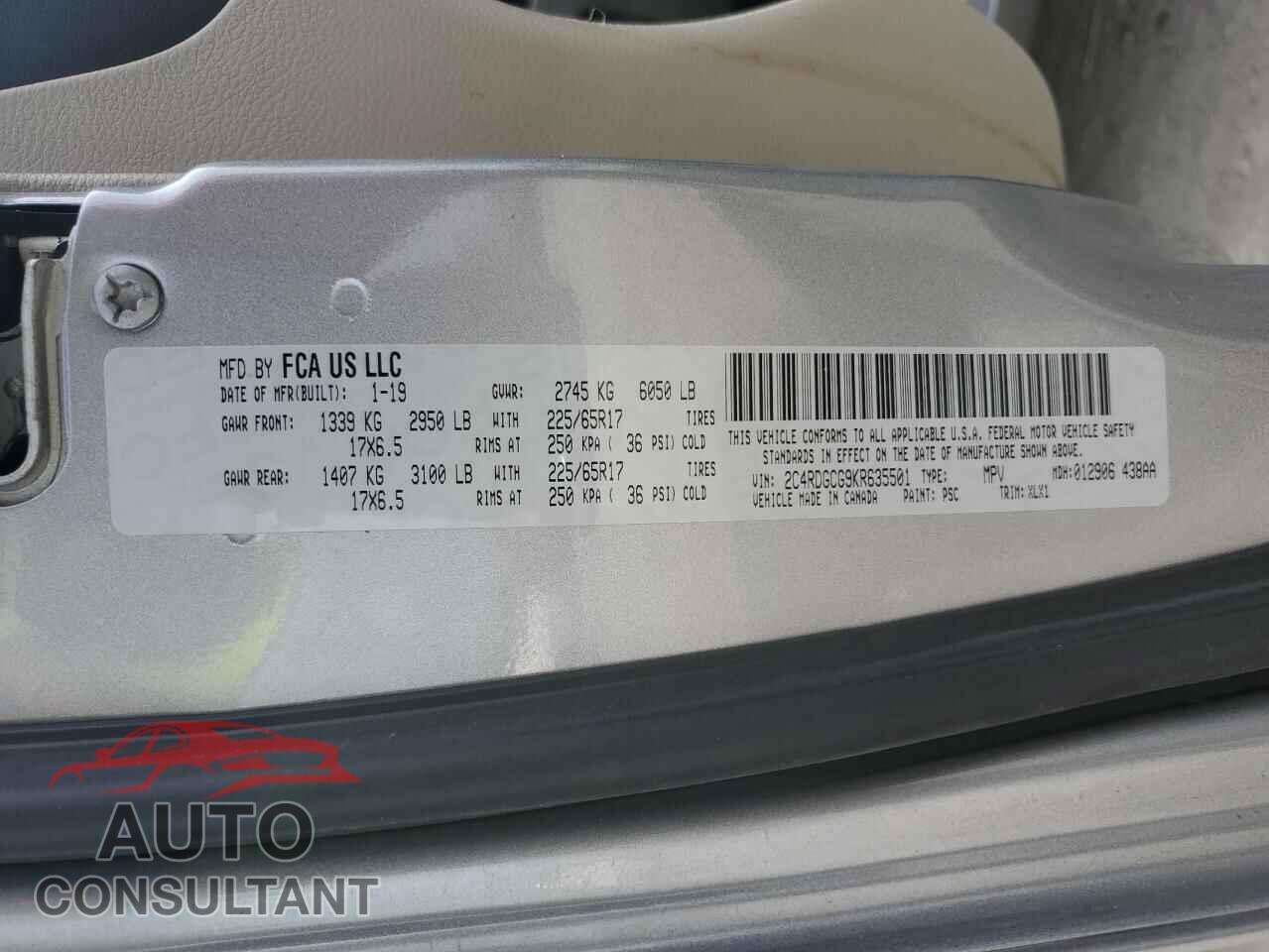 DODGE CARAVAN 2019 - 2C4RDGCG9KR635501