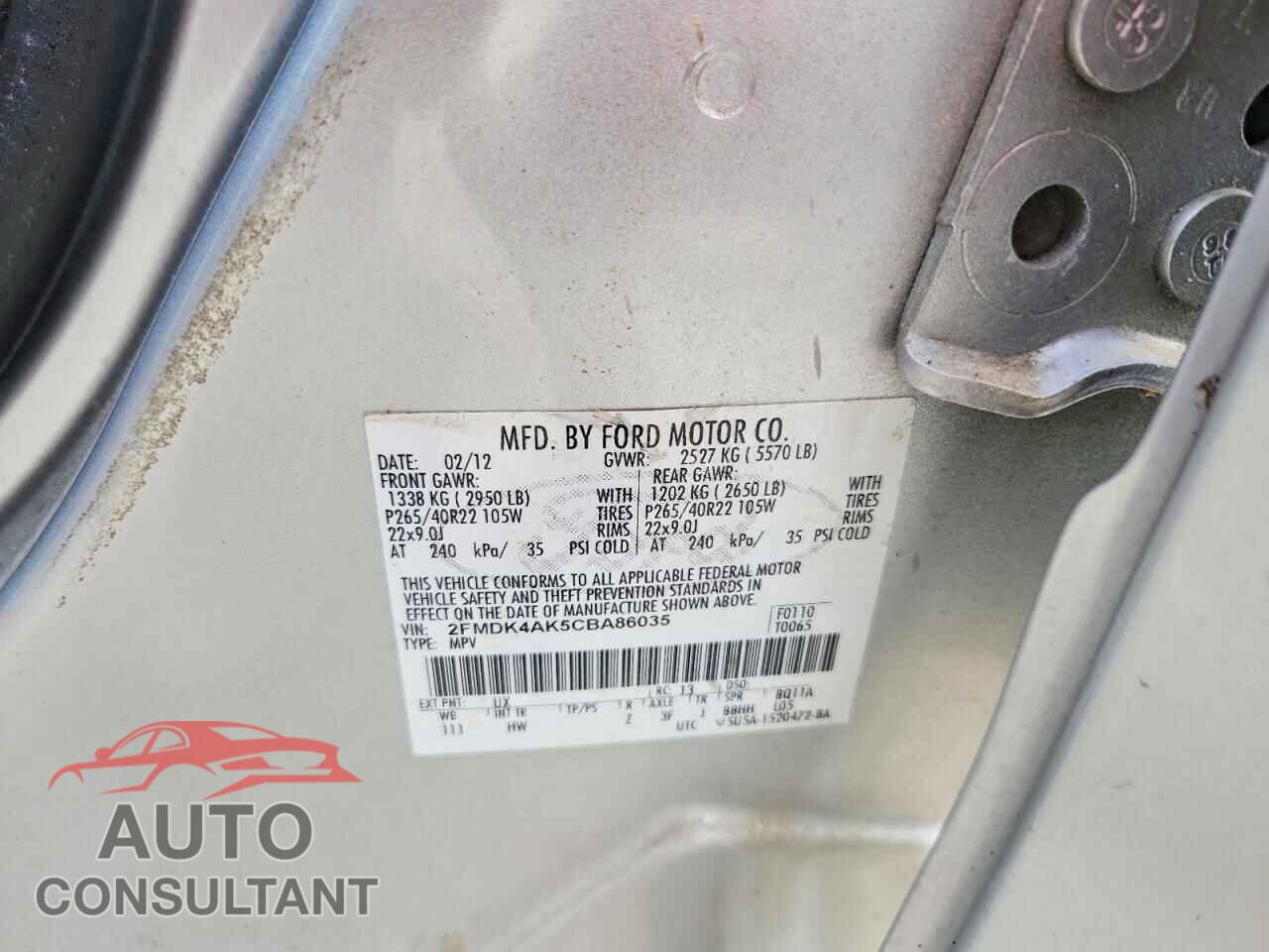 FORD EDGE 2012 - 2FMDK4AK5CBA86035