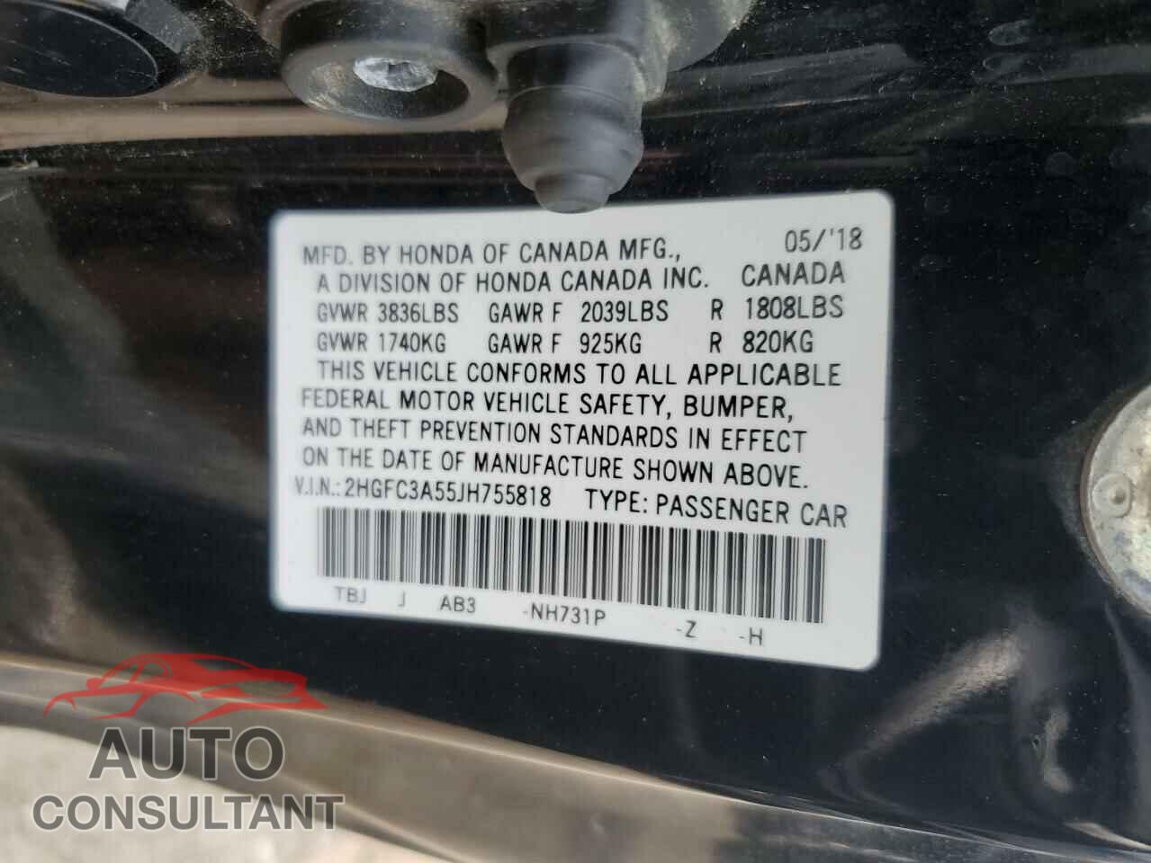 HONDA CIVIC 2018 - 2HGFC3A55JH755818
