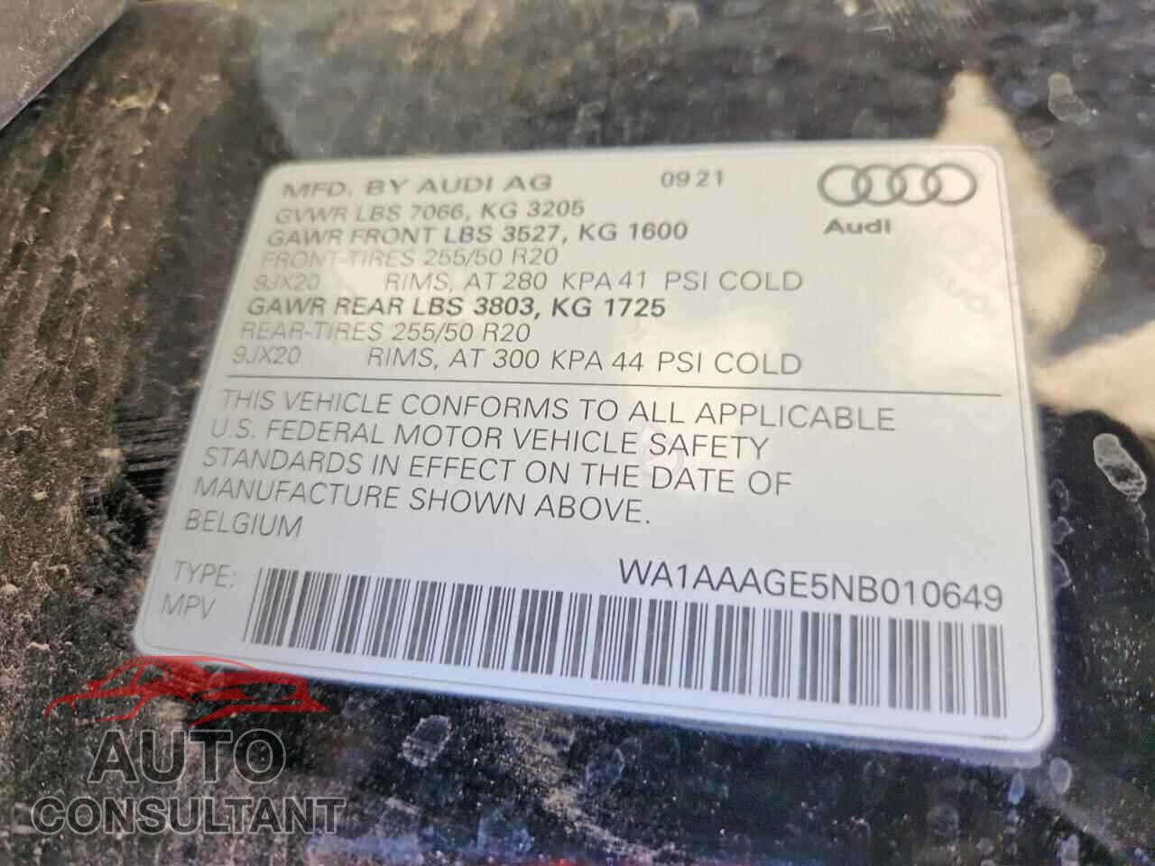 AUDI E-TRON 2022 - WA1AAAGE5NB010649