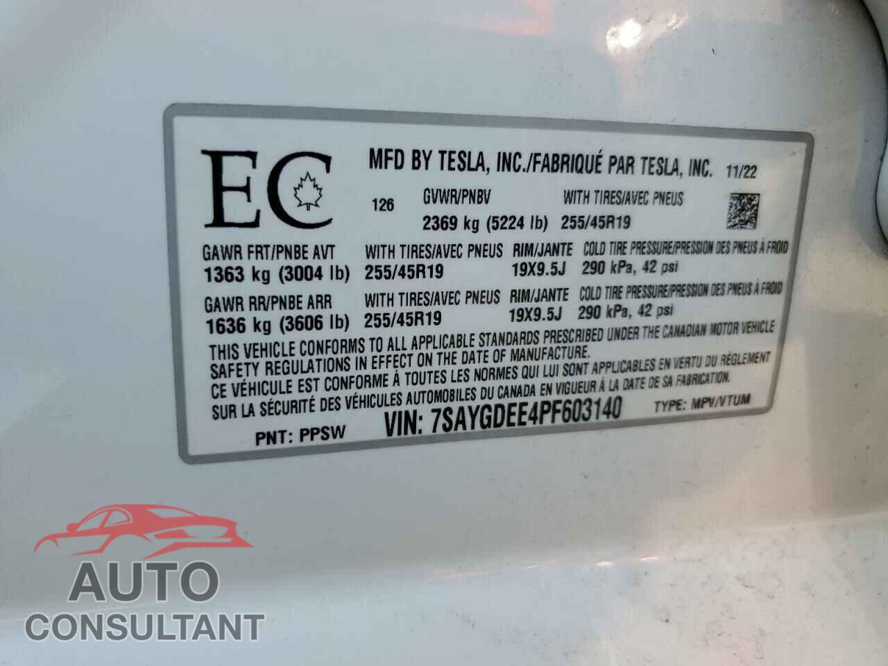 TESLA MODEL Y 2023 - 7SAYGDEE4PF603140