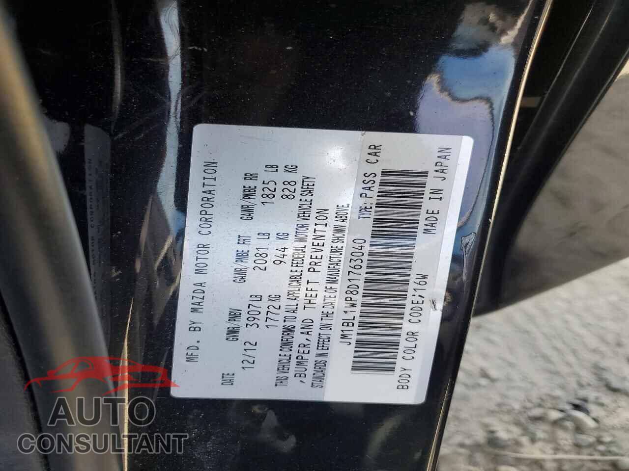 MAZDA 3 2013 - JM1BL1WP8D1763040