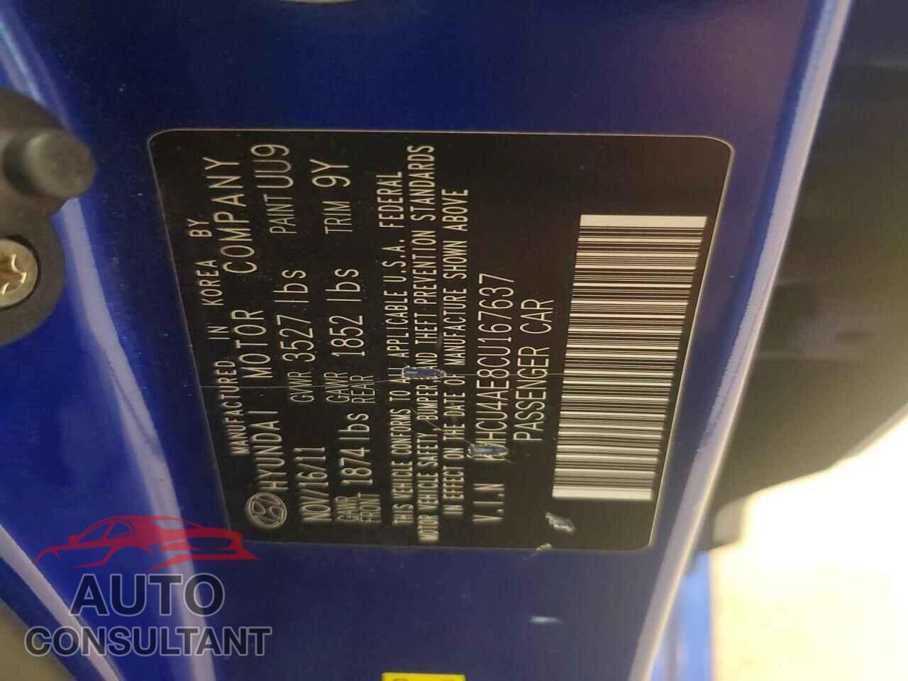 HYUNDAI ACCENT 2012 - KMHCU4AE8CU167637