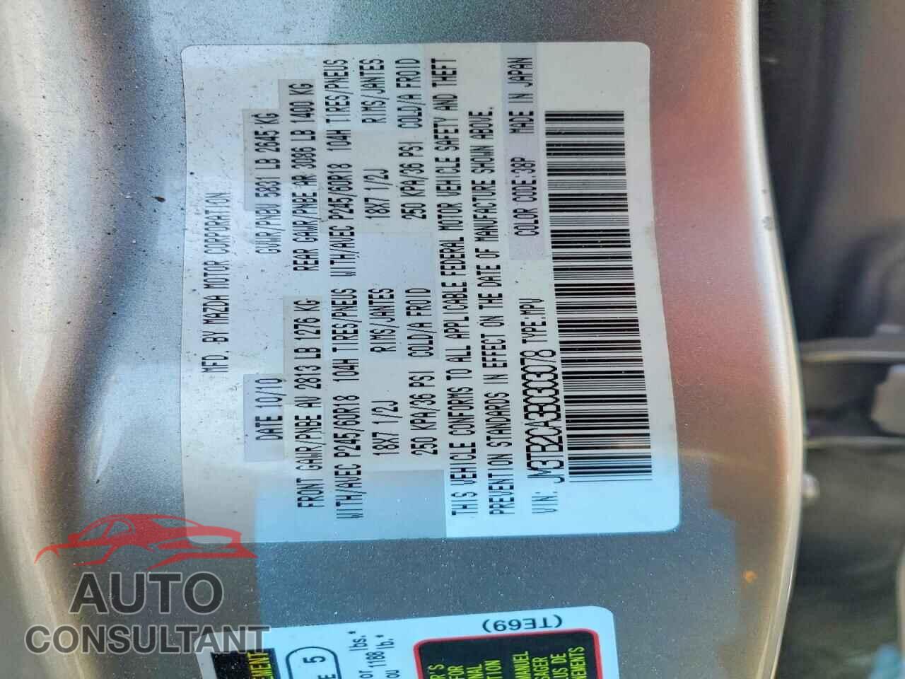MAZDA CX-9 2011 - JM3TB2CA3B0303078