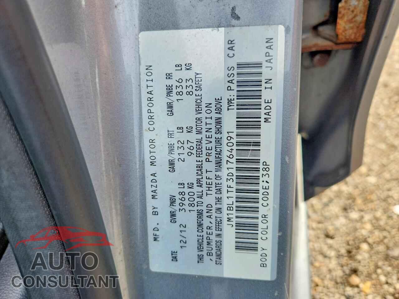 MAZDA 3 2013 - JM1BL1TF3D1764091