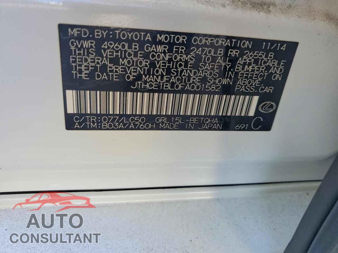 LEXUS GS350 2015 - JTHCE1BL0FA001582
